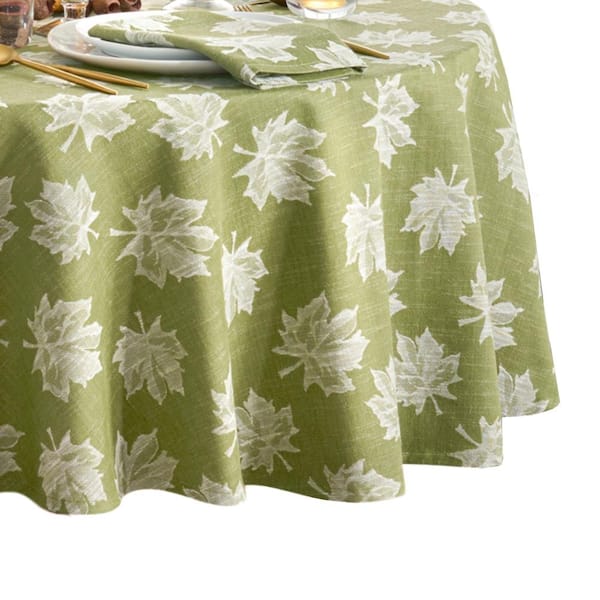 Threadmade Home Falling Leaves Jacquard Tablecloth, Green - 70"W x 70"L Round