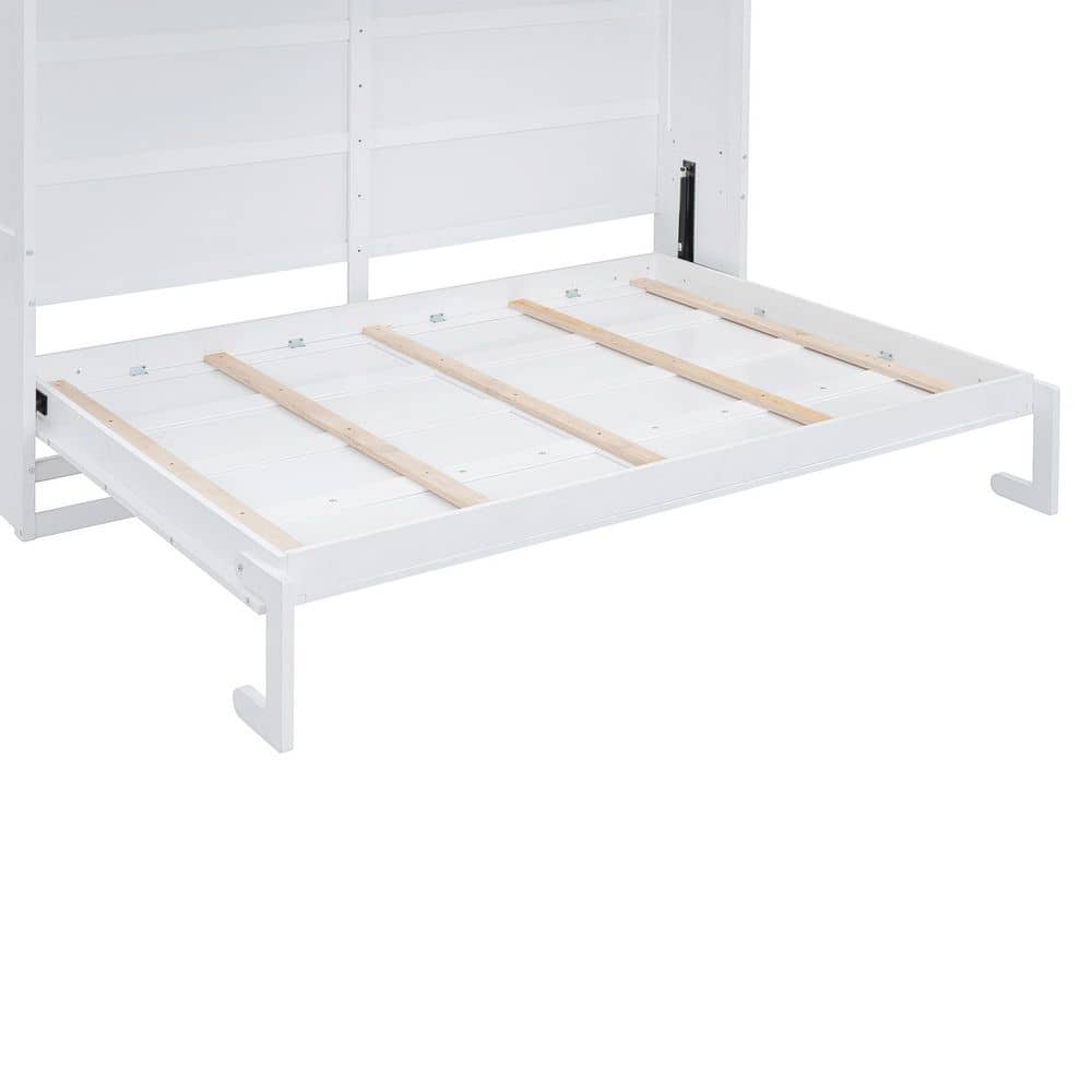 Gray Wood Frame Queen Size Murphy Bed with 5 Top Storage Cabinets - thumbnail 8
