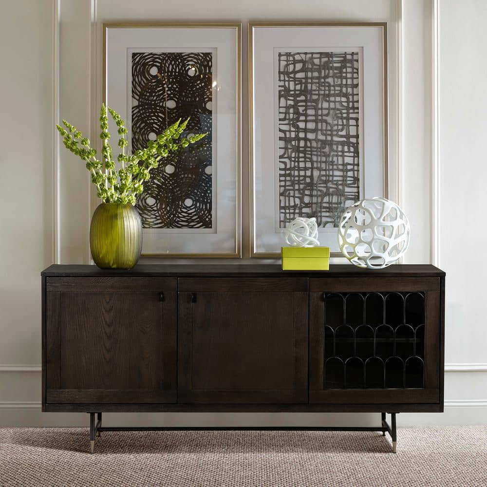 Gatsby 66" Black and Gray Oak Metal Buffet Cabinet