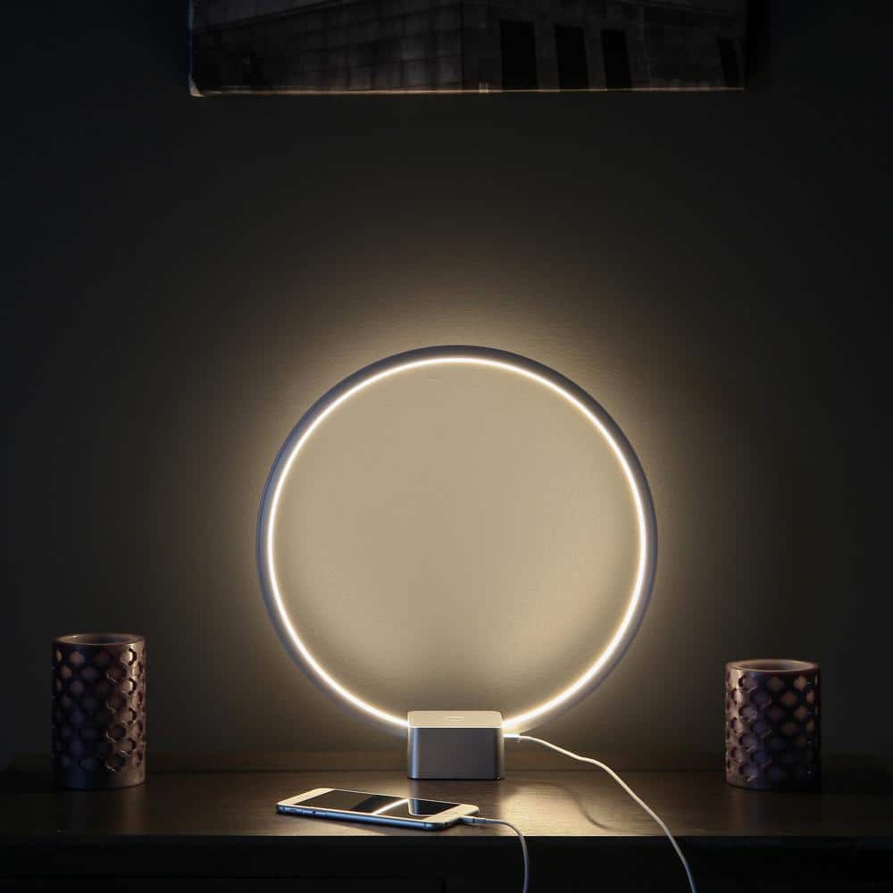 Platinum Silver Modern LED Desk Lamp with USB Port