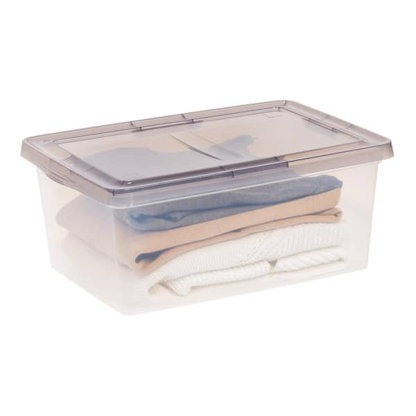 17 Qt. Snap Top Plastic Storage Box, Clear with Gray Lid