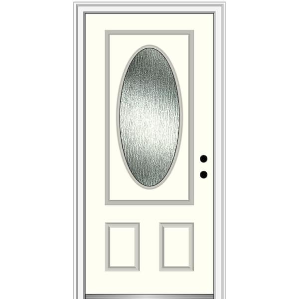 MMI Door 36 in. x 80 in. Left-Hand/Inswing Rain Glass Alabaster Fiberglass Prehung Front Door on 6-9/16 in. Frame