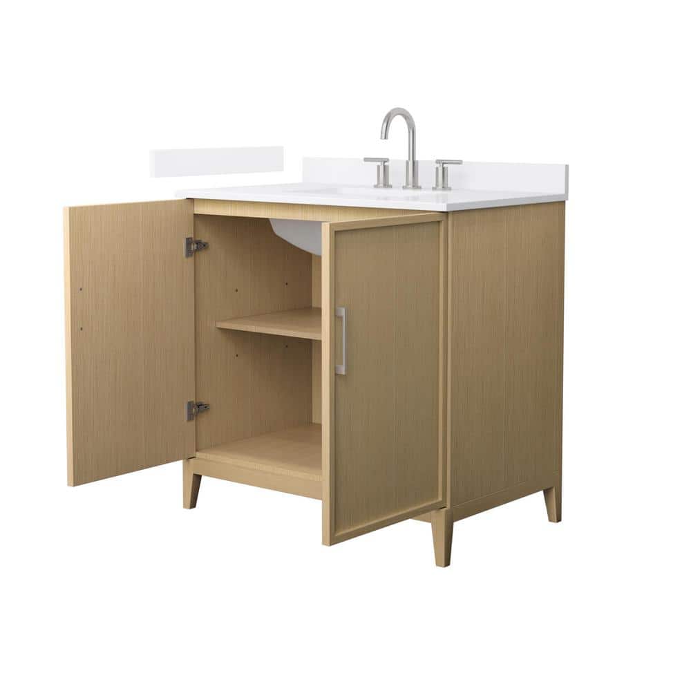 Elan 36-Inch White Oak Single Vanity with Nickel Trim and Quartz Top