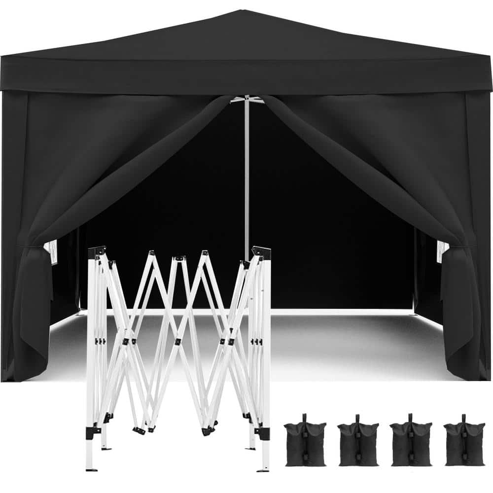 10 ft. x 10 ft. Portable Black Pop-Up Canopy, Folding Tent with 4 ...