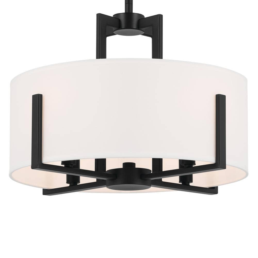 Malen Black Metal Semi-Flush 4-Light with White Fabric Shade