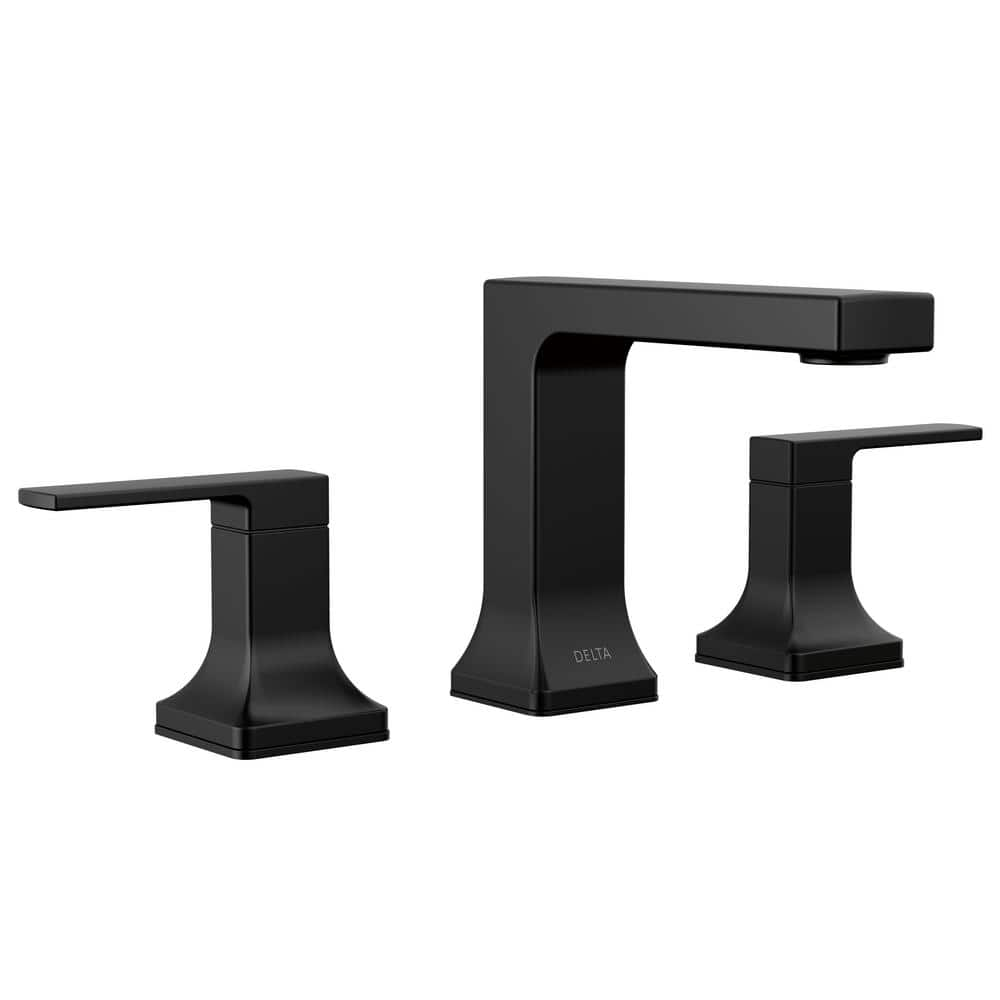 Delta Velum 8 in. Widespread Double Handle Bathroom Faucet with Drain Kit Included in Matte Black