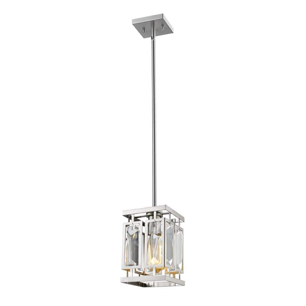 Mersesse 1-Light Brushed Nickel Crystal Mini Pendant Light with Clear Cryst