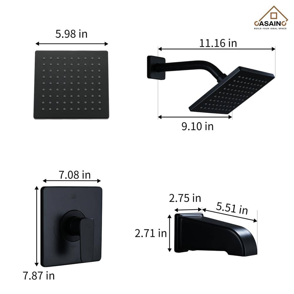 Matte Black Adjustable Wall Mounted Rain Shower Faucet Set