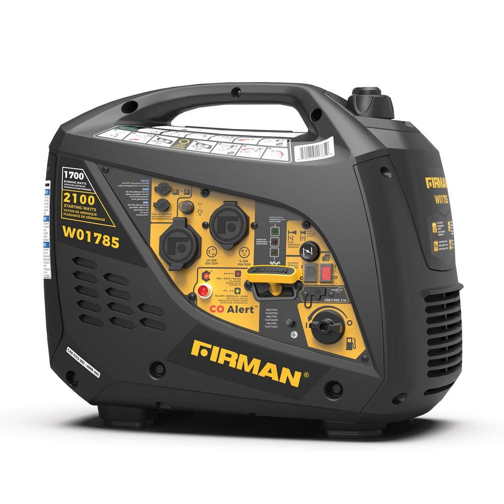 FIRMAN 2,100/1,700-Watt Recoil Start Gas Powered Inverter Generator with, CO Alert, Built-In Parallel Capability and RV Adapter -  W01785