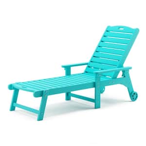 Helen Aruba Blue Recycled Plastic Plywood Adjustable Outdoor Reclining Chaise Lounge Chairs With Wheels for Pool Patio