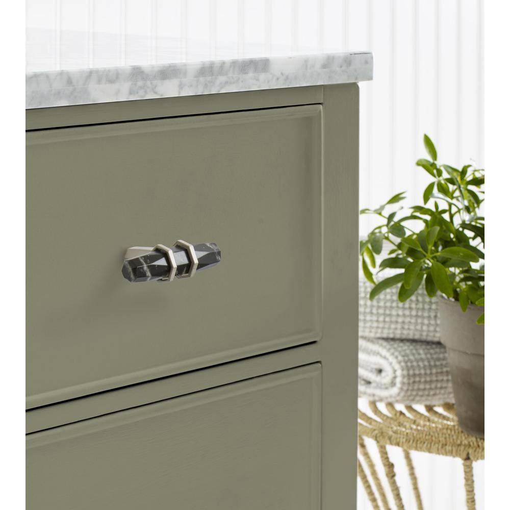 2.5" Brushed Nickel and Marble Black T-Handle Bar Knob