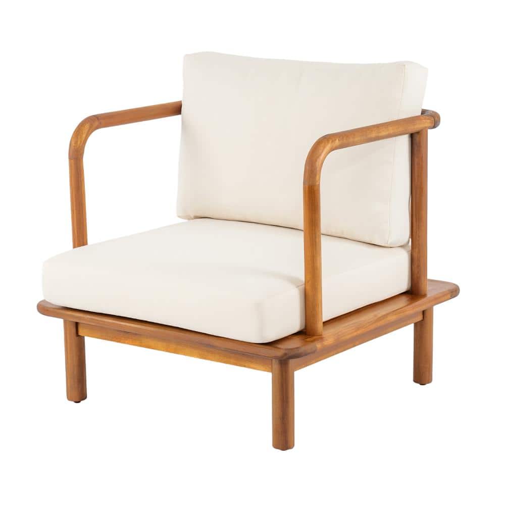 Acacia Wood Outdoor Lounge Chair with Cream Cushion Teak for Patio,Porch and Garden price history on PriceWatchPro