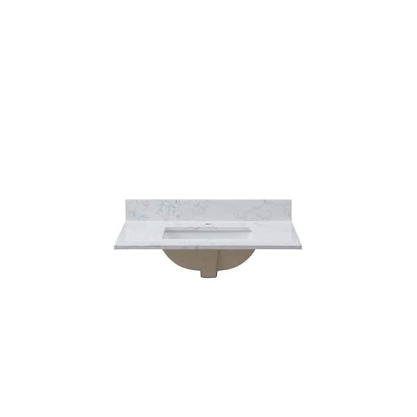 Unbranded 31 in. W x 22 in. D Engineered Stone Composite White Rectangular Single Sink Bathroom Vanity Top in Carrara Jade