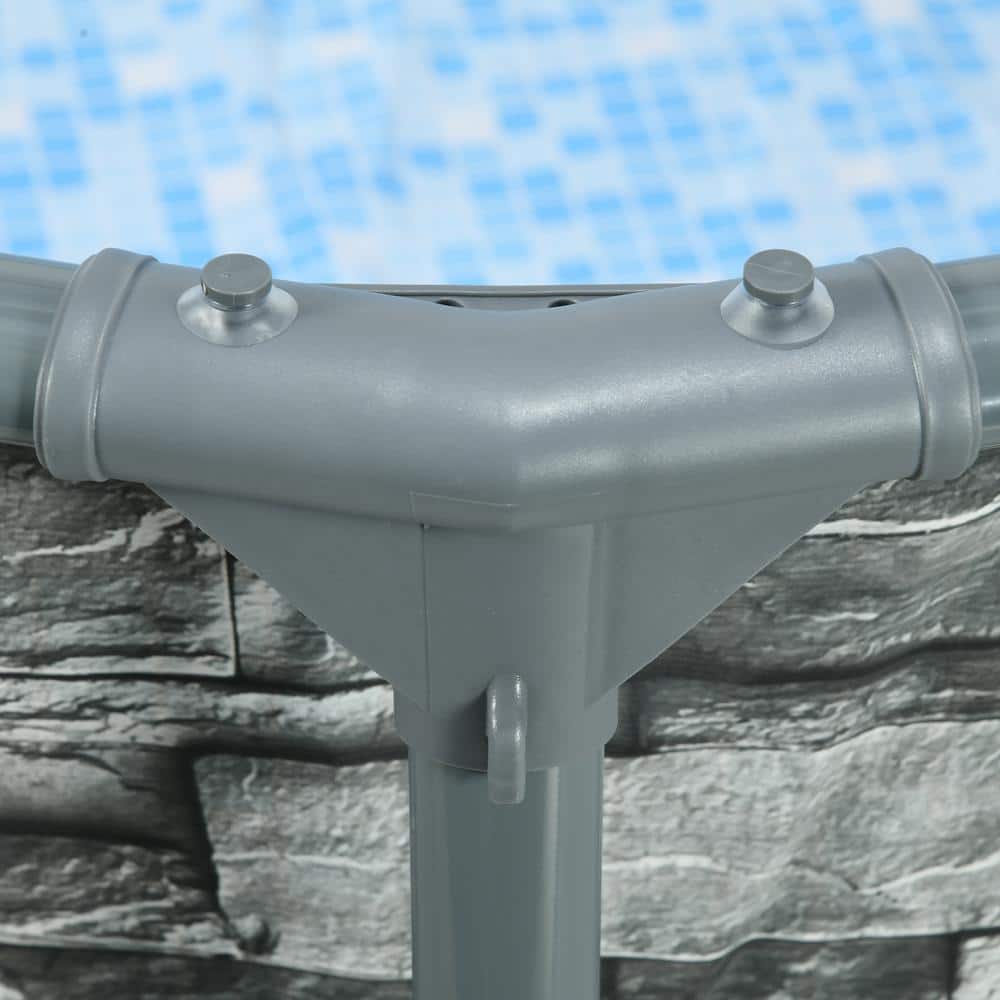Outsunny 14' Gray Steel Frame Round Pool with Filter Pump