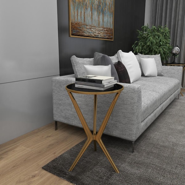 Litton Lane 16 in. Gold Large Round Glass End Accent Table with Shaded Glass Top