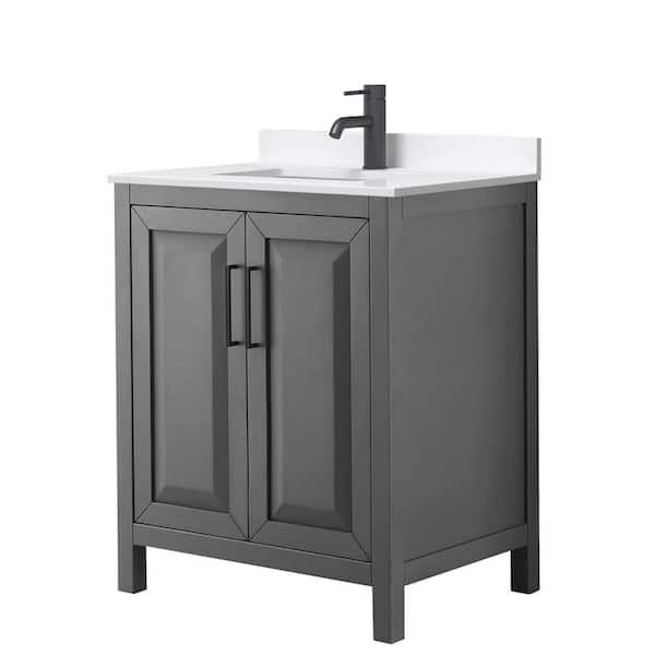 Wyndham Collection Daria 30 in. W. x 22 in. D x 35.75 in. H Single Bath Vanity in Dark Gray with White Quartz Top