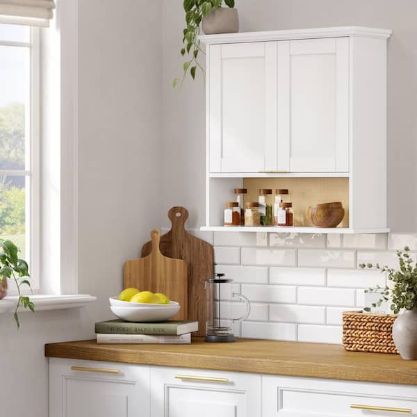 White 23.8 in H Two Door Kitchen Wall Cabinet with 3-Shelves