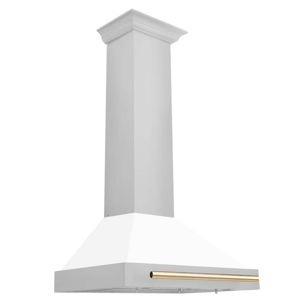 Autograph Edition 30 in. 400 CFM Ducted Vent Wall Mount Range Hood in Stainless Steel, White Matte & Polished Gold