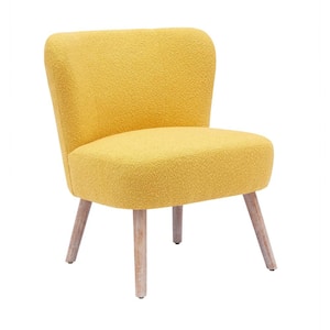 Stain Resistant Boucle Upholstered Armless Living Room Accent Side Chair w/ Natural Wood Finish Tapered Legs in Mustard