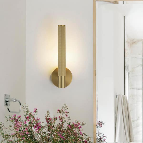 13.58 in. 1-Light Brushed Brass Tube Rotatable Bathroom Vanity Light