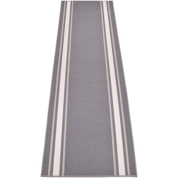 RugStylesOnline Solid Border Design Cut to Size Gray Color 31 .5" Width x Your Choice Length Custom Size Slip Resistant Stair Runner Rug