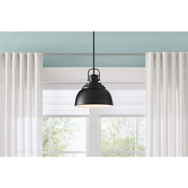 Shelston 13 in. 1-Light Black Farmhouse Pendant Light Fixture with Metal Shade