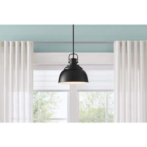 Shelston 13 in. 1-Light Black Farmhouse Pendant Light Fixture with Metal Shade