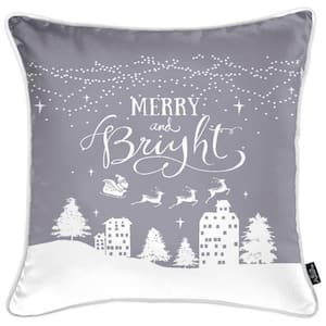 Charlie Set of Four Gray Merry Bright Christmas Throw Pillows 1 in. X 18 in.