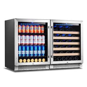 48 in. Dual Zone 52-Wine Bottles 140-Cans Beverage and Wine Cooler Side-by-Side Refrigerator Built-in Fridge in Black