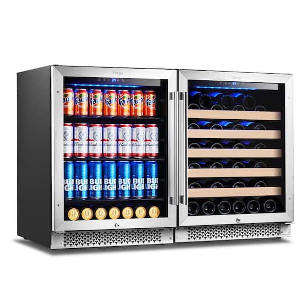 Yeego 48 in. Dual Zone 52-Wine Bottles 140-Cans Beverage and Wine Cooler Side-by-Side Refrigerator Built-in Fridge in Black