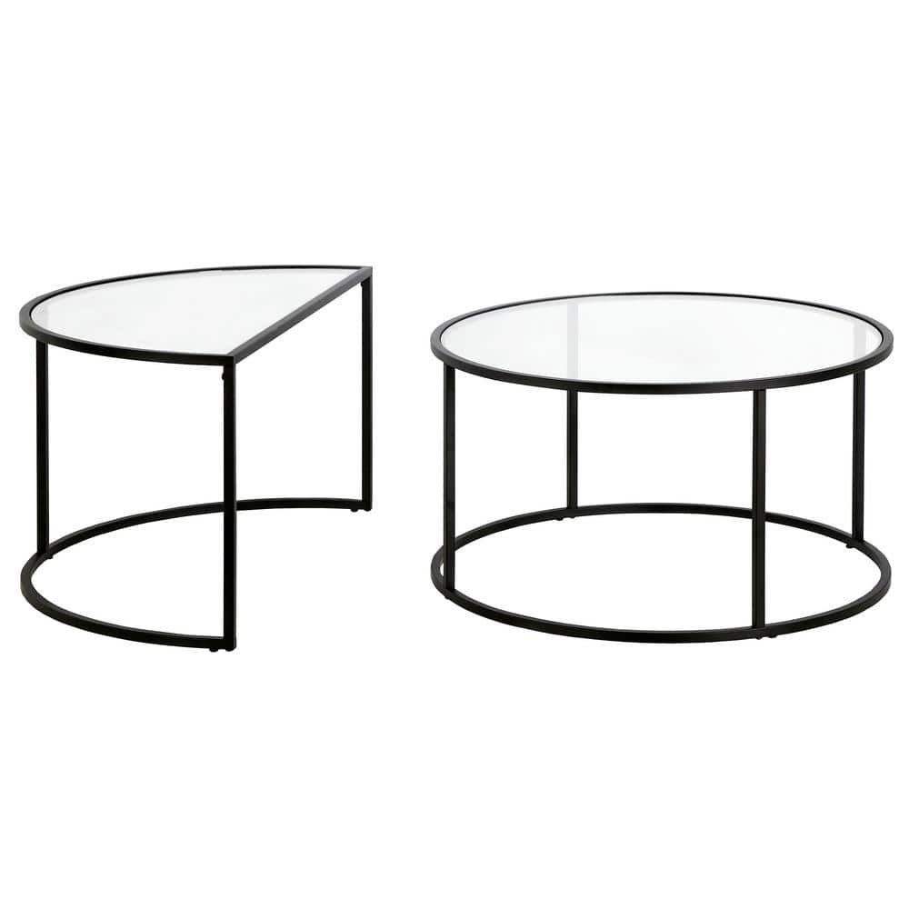 Blackened Bronze Round Glass Nesting Coffee Table Set