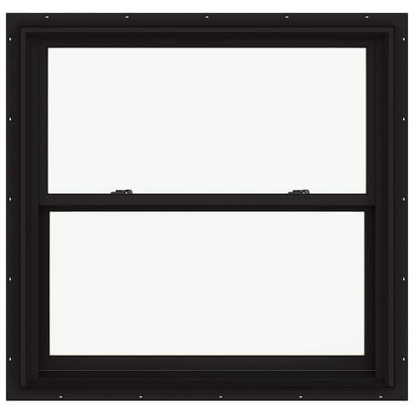 JELD-WEN 37.375 in. x 36 in. W-2500 Series Black Painted Clad Wood Double Hung Window w/ Natural Interior and Screen