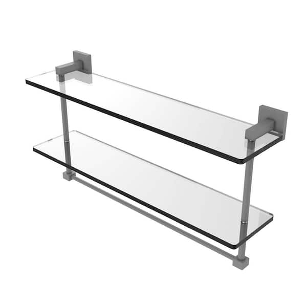 Allied Brass Montero 22 in. 2-Tiered Glass Shelf with Integrated Towel Bar in Matte Gray