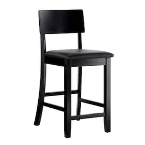 Toro 24 in. Black High Back Wood Counter Stool with Faux Leather Seat