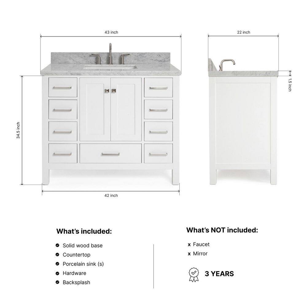 Cambridge 43" White Marble Single Basin Vanity Set