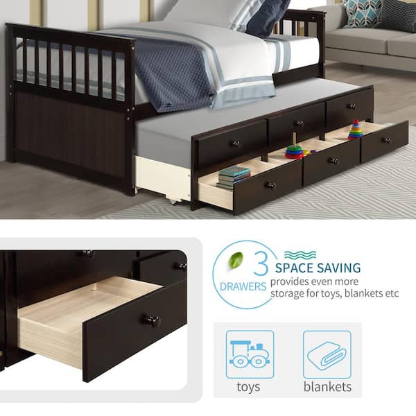 Slat Headboard Bed Twin Daybed, Twin Trundle Bed With Headboard Storage