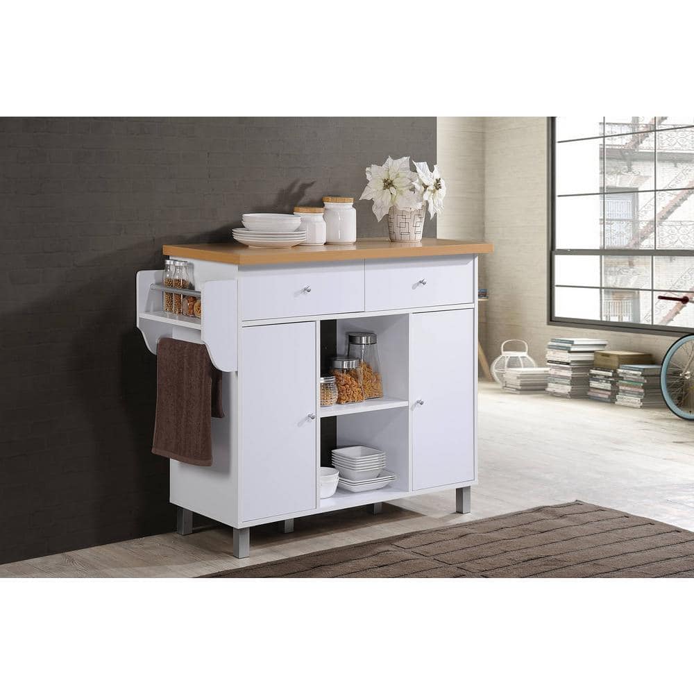 Elegant White Compressed Wood Kitchen Island with Spice and Towel Rack