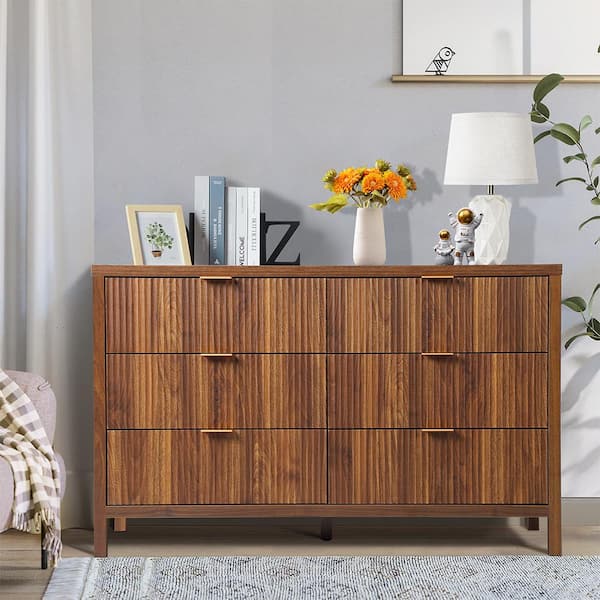 ATHMILE Walnut Wooden 6 Drawer Nightstand Long-Side Cabinet Storage Dresser Cabinet(15.75in D x 47.24in W x 29.53in H)