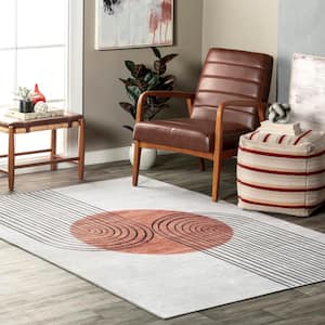 Martine Abstract Sun Machine Washable Dusty White 9 ft. x 12 ft. Modern Area Rug