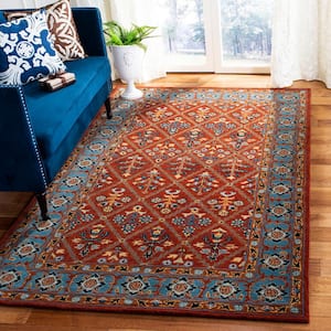 Heritage Red/Blue 3 ft. x 5 ft. Geometric Floral Border Area Rug