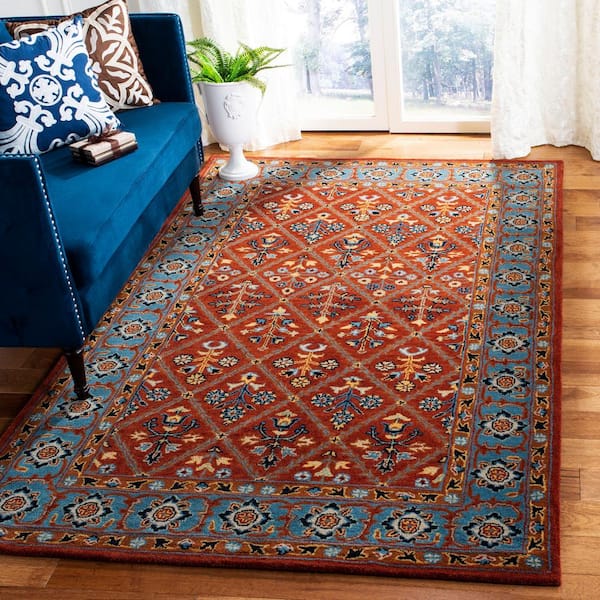 Heritage Red/Blue Doormat 3 ft. x 5 ft. Geometric Floral Border Area Rug