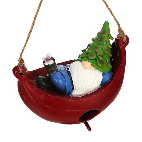 Justincity Colorful Resin Gnome Hummingbird Hanging Bird House Outdoor Hummingbird, Bluebird, Wren, Camper Hanging House Nest Cage