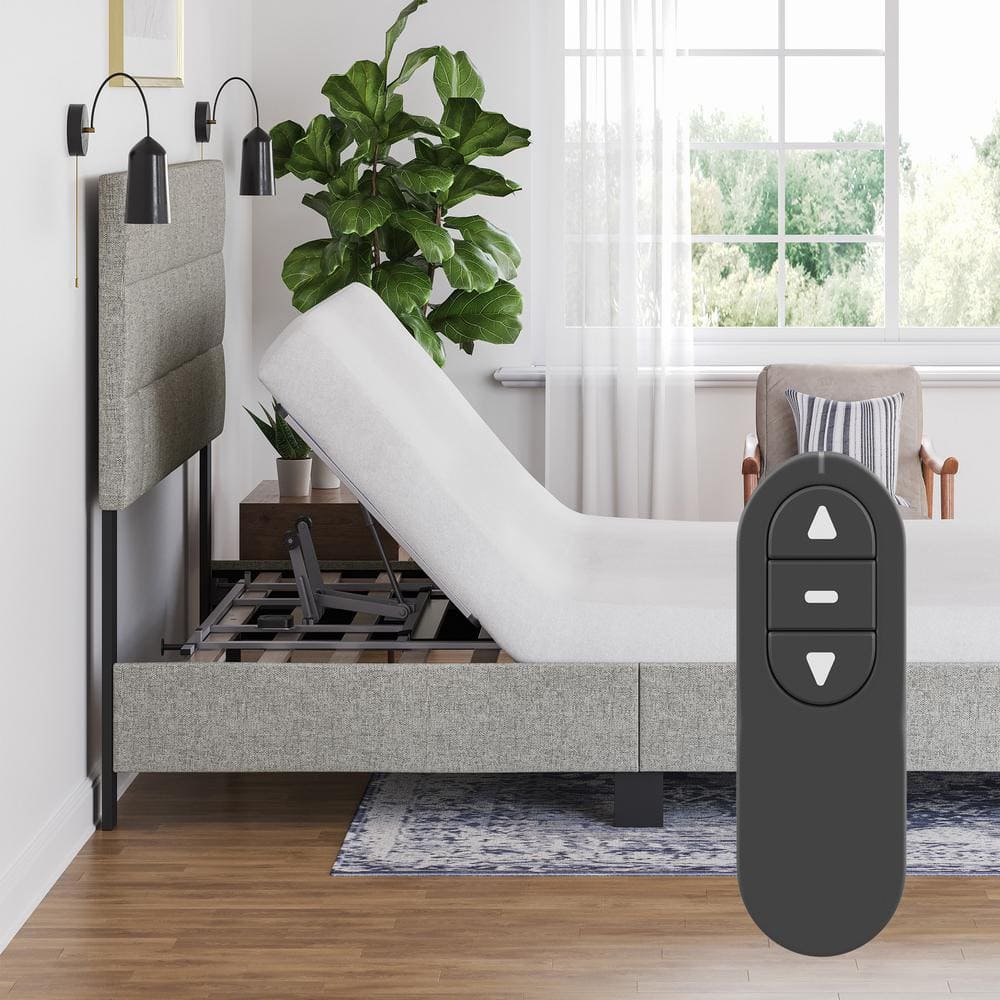 Twin Adjustable Gray Upholstered Metal Bed Frame with Wireless Remote