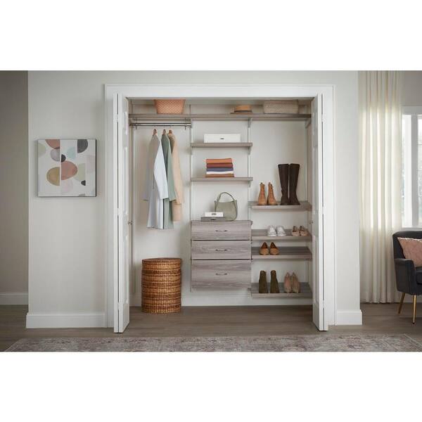 Everbilt Genevieve 6 ft. Gray Adjustable Closet Organizer Long Hanging Rod  with 3 Shelves, 4 Shoe Racks, and 3 Drawers 90759 - The Home Depot
