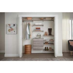 Genevieve 6 ft. Gray Adjustable Closet Organizer Long Hanging Rod with 3 Shelves, 4 Shoe Racks, and 3 Drawers