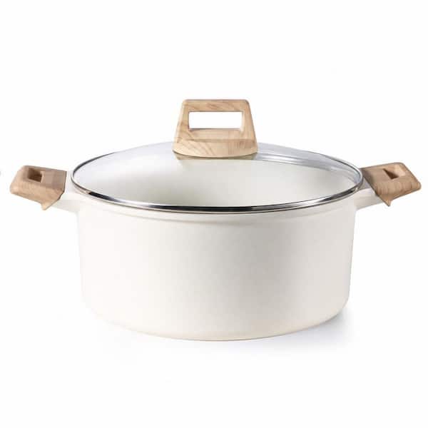 6 Quart Nonstick Stock Pot with Lid, White Granite Coating, PFOA Free, for Soup and Casserole Cooking