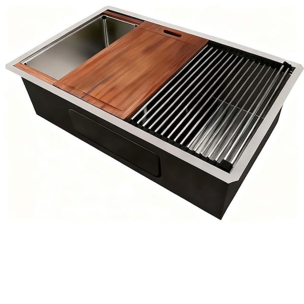 18 Gauge Brushed Chrome Stainless Steel 33 in. x 19 in. Undermount Bar Sink with Accessories