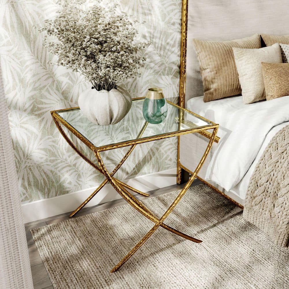 Furniture of America Zayen 24 in. Modern Gold Hammered Stainless