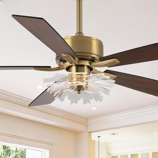 52 in. Gold LED Downrod Mount Standard Ceiling Fan with Lights, 6-Speed, and Remote Control Included