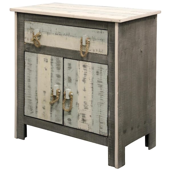StyleCraft Grey White and Sky Blue Driftwood Distressed 2-Door and 1-Drawer Solid Pine Cabinet
